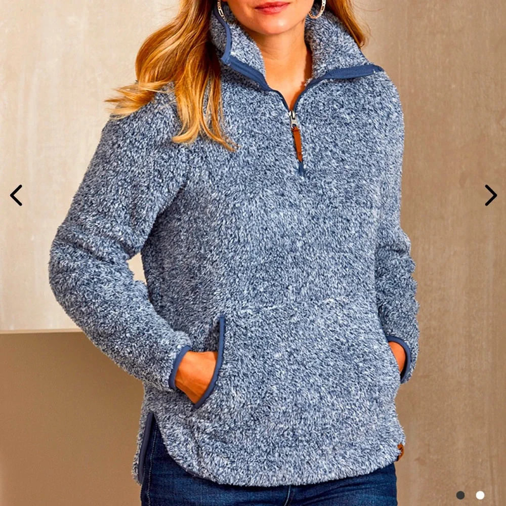 Fuzzy Pullover Front pocket Quarter zip adjustable neck sz M - Picture 1 of 13